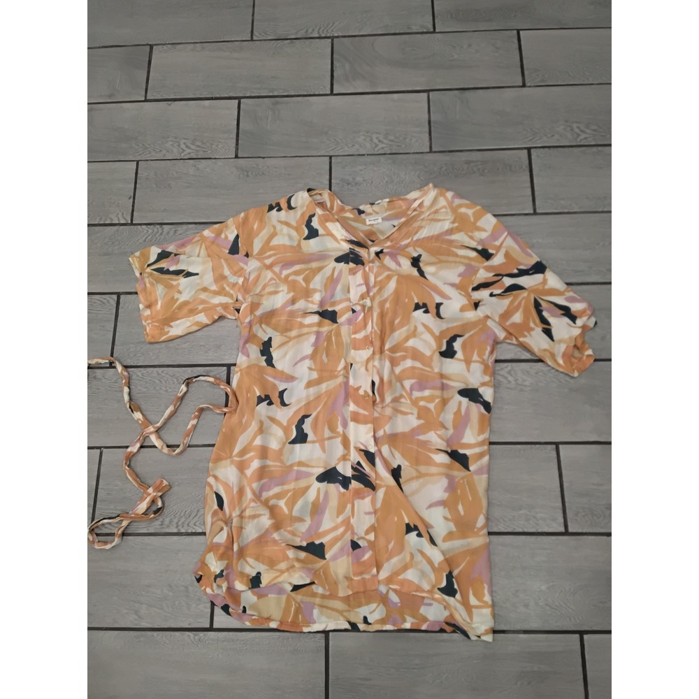 World‎ Market Tropical Leaf Print Button Front Shirt Dress with Tie B